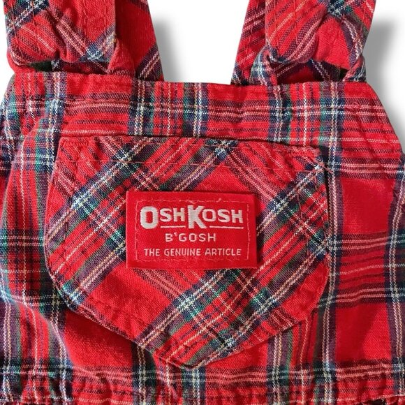 Vintage OshKosh B'Gosh Girls Overalls Sz 12 Month Red Plaid Bow Back Bubble Xmas - Picture 4 of 9